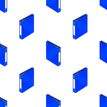 Isometric folder seamless pattern. A large set of images of an office folder with documents in different angles. Vector illustration in cartoon and game style. Database.のイラスト素材