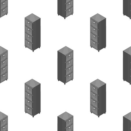 Large isometric set of drawers with documents. Isometric iron drawer from an old cabinet with secret documents. Seamless pattern. Vector illustration in cartoon style. Office furniture.のイラスト素材