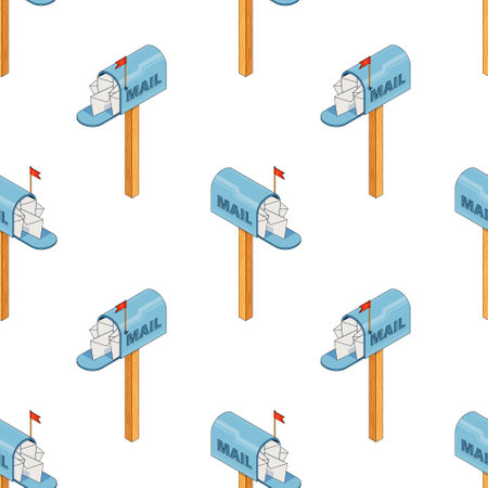 Mailbox seamless pattern. 3D isometry, isolate. An image of a mailbox with the inscription mail. A large set of vector images in different angles. Illustration in cartoon style.のイラスト素材