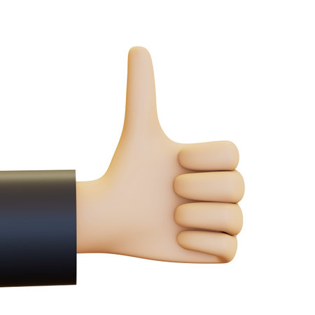 In the illustration, a cartoon hand is displaying a positive gesture by giving a thumbs up sign. 3D...