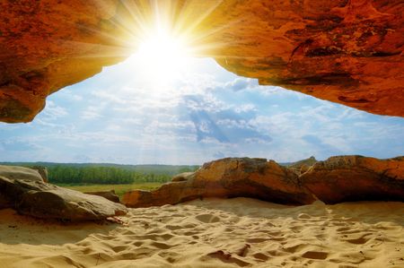 HDR image of the sunset in the mountainsの写真素材