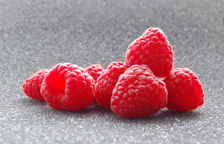 Closeup image of Fresh Raspberries on the Dark Backgroundの写真素材