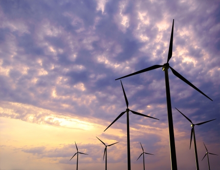 Wind Generator Turbines on Sunset - Green Renewable Energyの写真素材