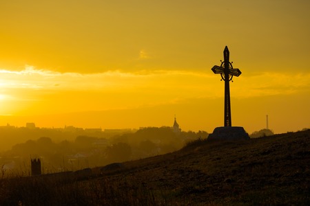 Cross on the Rock in the Ancient City of Kamyanets-Podilsky, Ukraineの写真素材