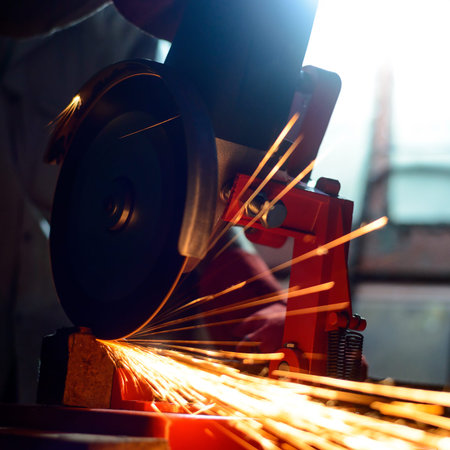 Close-up of Elactric Grinder Cutting Metal with Bright Sparks