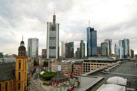 FRANKFURT, GERMANY - September 01, 2008: Frankfurt Skyline under Dramatic Sky. Frankfurt am Main, Germany, Europe.のeditorial素材