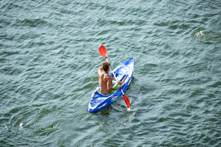 Aerial View of Kayaker on the Beautiful River or Lake
