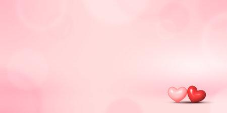 Valentines Day Pink Card Background with Two Small Hearts on Right Bottomの写真素材