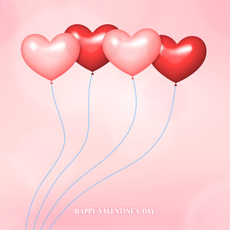 Pink and Red Heart Shaped Balloons on Abstract Background. Valentines Day Card.の写真素材