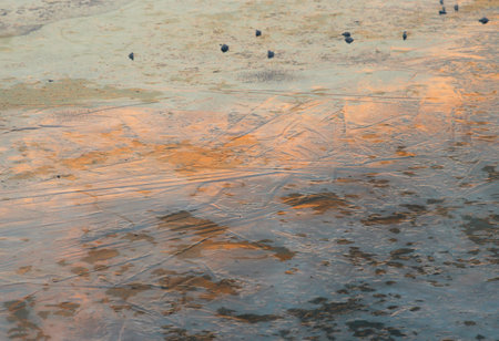Background image of the river ice at sunset