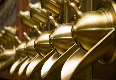 Series of coffee beans dispensers in a coffee boutiqueの写真素材