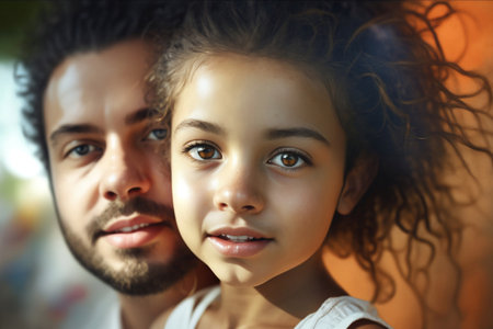 Close up portrait of father and daughter, Image generated by AIの素材