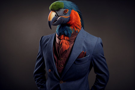 Very elegant parrot-headed man in studio photo. Image generated with generative AIの素材