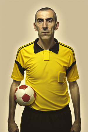 Referee with soccer collegiate uniform. Image generated by AI using a photo and model of the contributor's own.の素材