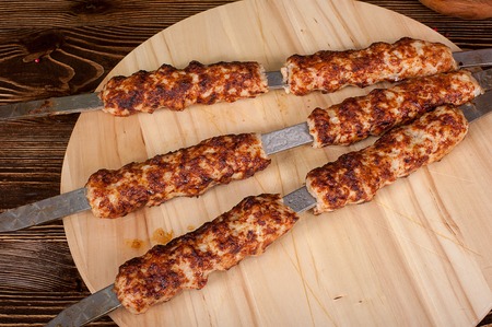 Raw barbecue shish kebabs - grilled meatの写真素材