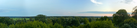 Moscow Oblast, Russia - August 26, 2016: Panoramic view of natural area and Moscow River tributary from the terrace of Arkhangelskoye estate. The object of the cultural heritage of the Russian Federation 5010216000. Moscow Oblast, Russia.のeditorial素材