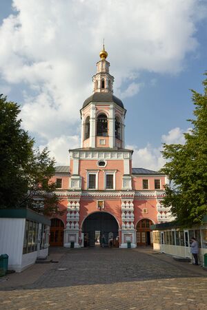 The gate bell tower with Church of Saint Simeon Stolpnik at Danilov Monastery. Built in 1680 - 1732. The object of the cultural heritage of the Russian Federation â 7710186000, 7730341010. Danilov Monastery, Moscow, Russia.の写真素材