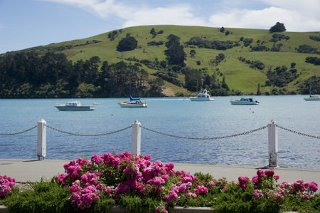 Boats on the river on the background of hills