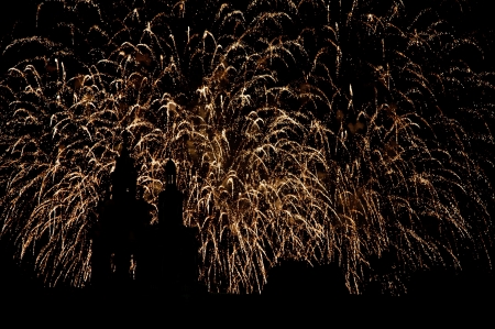 A beautiful fireworks in the night skyの写真素材