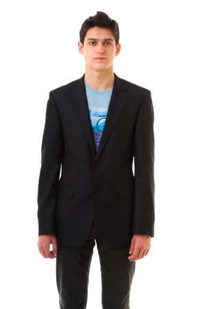 Young handsome business man in suit isolated on white backgroundの写真素材