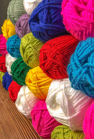 colourful balls of yarn for crochet and knitting woolの写真素材