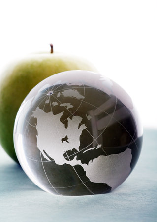 crystal ball globe and appleの写真素材