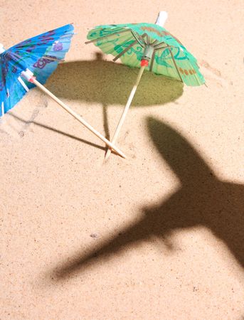 airplane over beachの写真素材