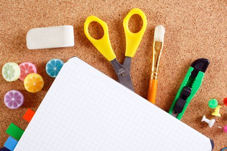  view of the office tools on cork boardの写真素材