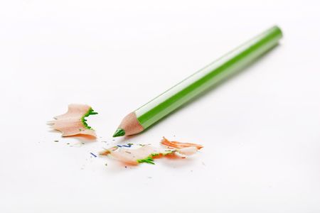   Sharpened pencil and wood shavingsの写真素材