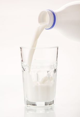   Milk pouring in glass の写真素材