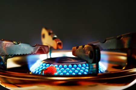 Blue flame of gas burner の写真素材