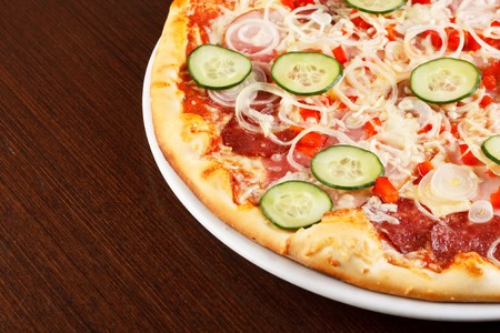 pizza on the tableの写真素材