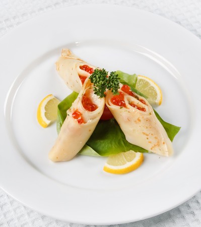 pancakes with caviar の写真素材