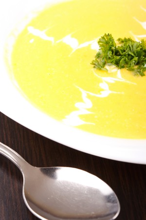 Bowl of hot delicious pumpkin soup の写真素材