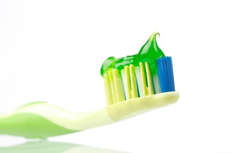 Tooth Paste on the green Dental Brushの写真素材