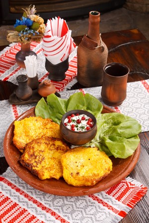 pumpkin  pancakes with sauceの写真素材