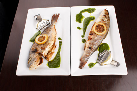 fish with lemonの写真素材