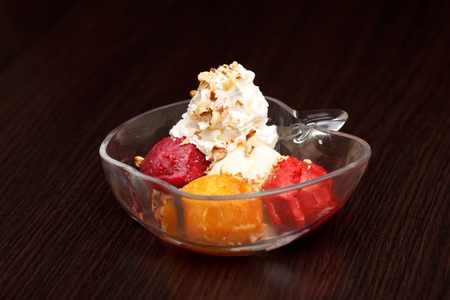 fruits sorbet with vanilla ice creamの写真素材