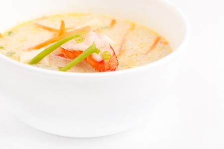 Soup made from coconut milk and shrimpsの写真素材