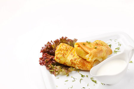 pancakes with sour creamの写真素材