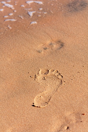 footprints on the sandの写真素材