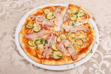 tasty pizza on the plateの写真素材