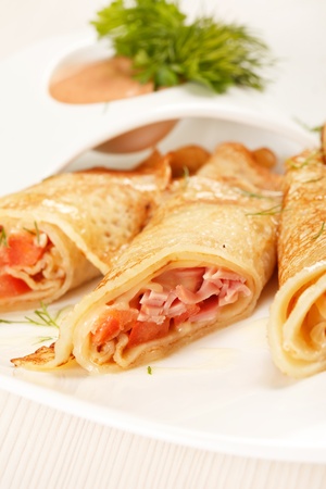Pancakes with Salmonの写真素材