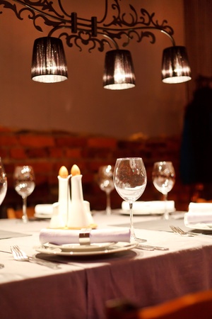 Tables set for mealの写真素材