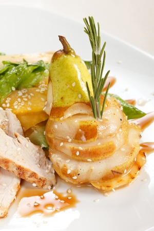 chicken with fruitsの写真素材