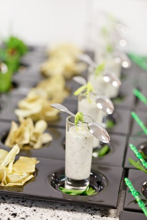 greek yogurt  with arugula rollsの写真素材