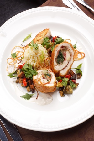 chicken fillet with vegetables and potatoesの写真素材