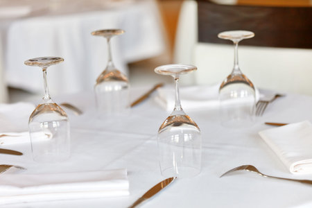 Tables set for meal 