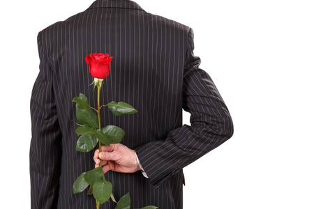 man with red roseの写真素材