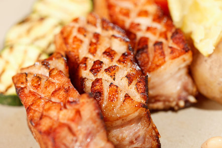 meat with grilled vegetablesの写真素材